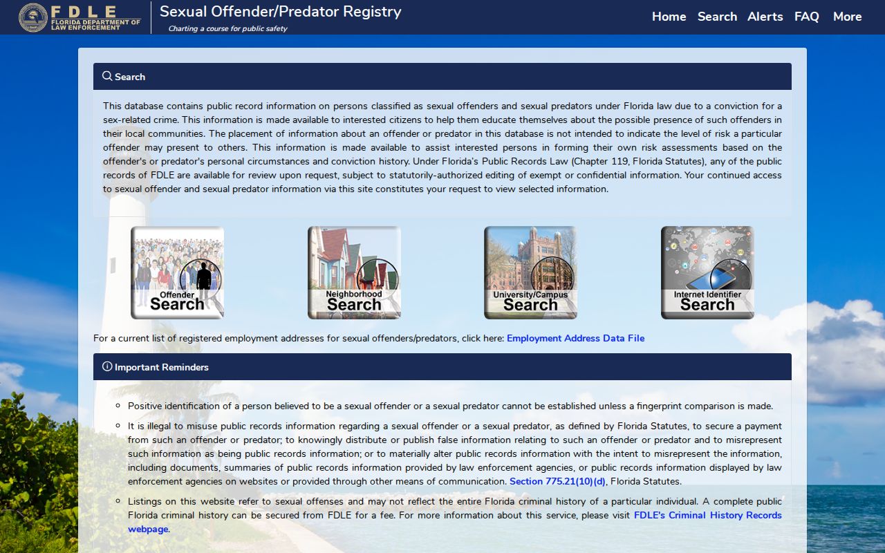 FDLE official offender registry search for a Rockledge neighborhood