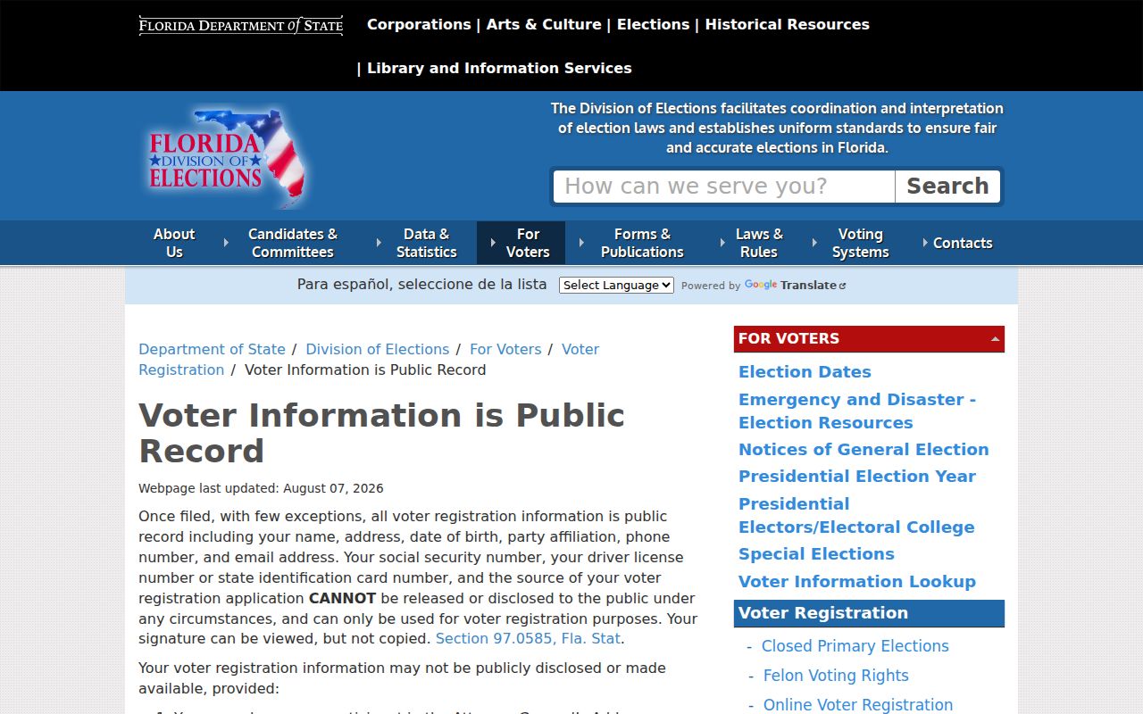Florida public voter information and privacy guidance for Rockledge neighbor research