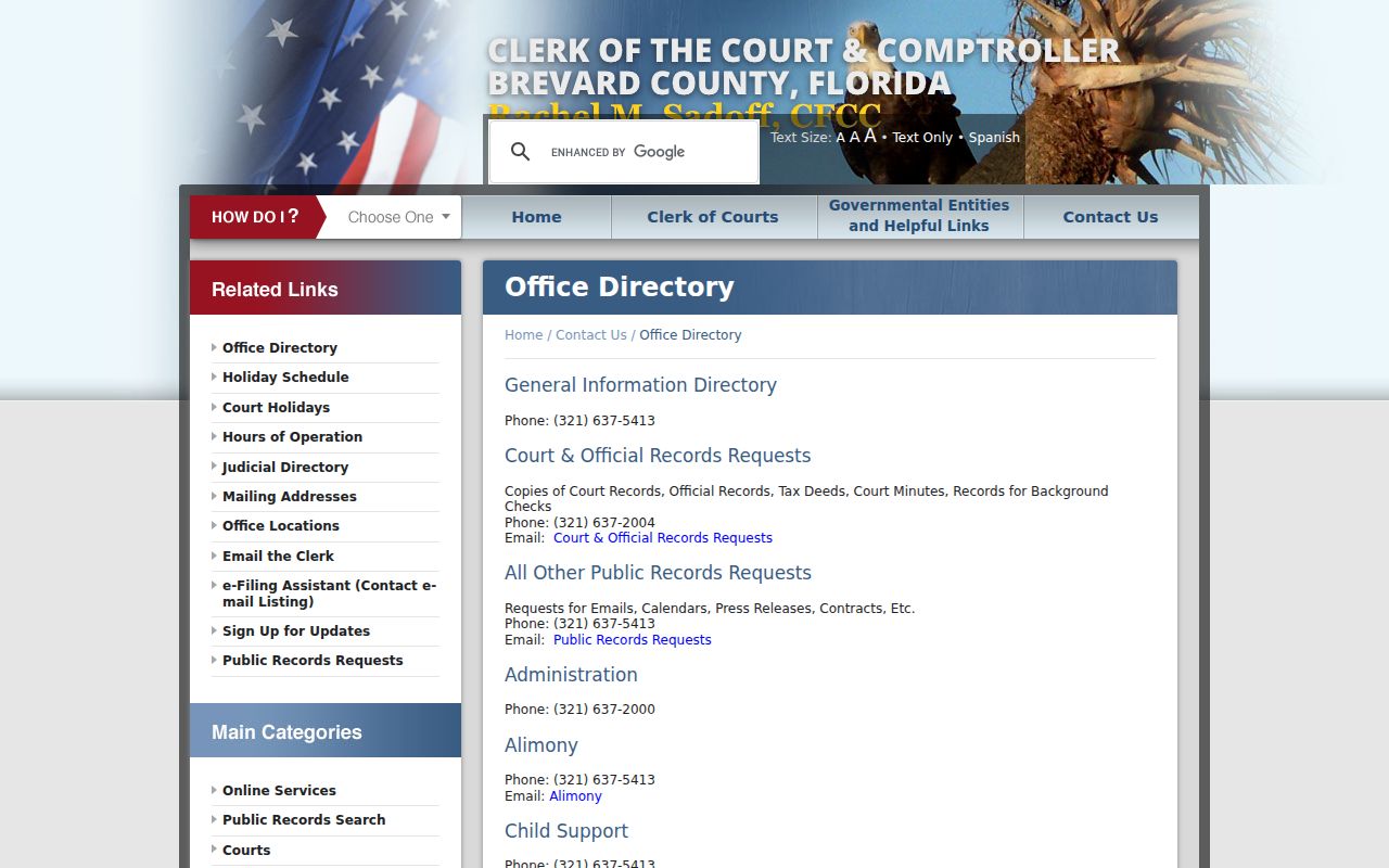 Brevard Clerk office directory for Rockledge deed and archive questions