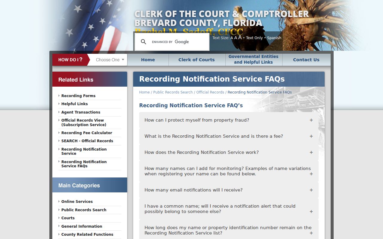 Brevard recorded-name and legal-description search guidance for Rockledge properties