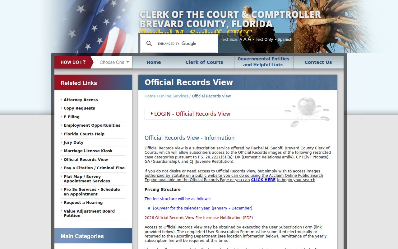 Rockledge previous residents research through Brevard Official Records View