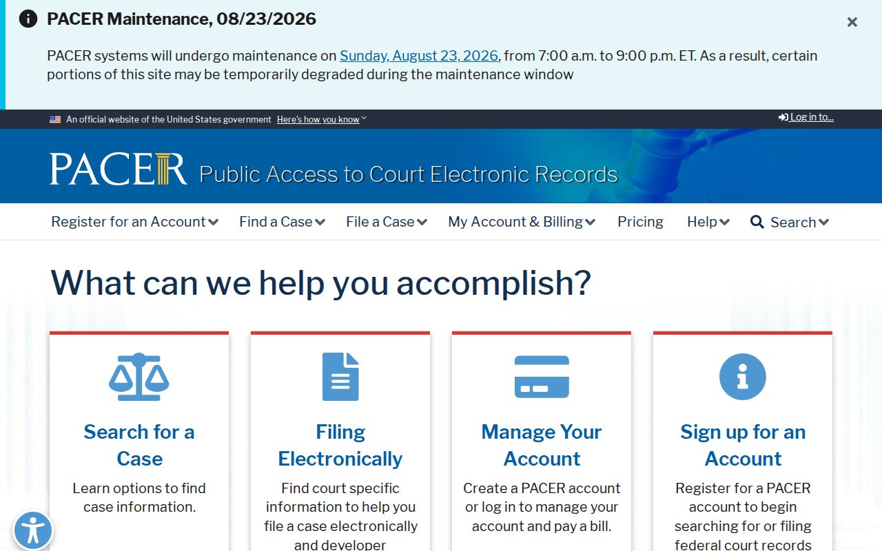 PACER federal court portal for a broader Rockledge resident lookup