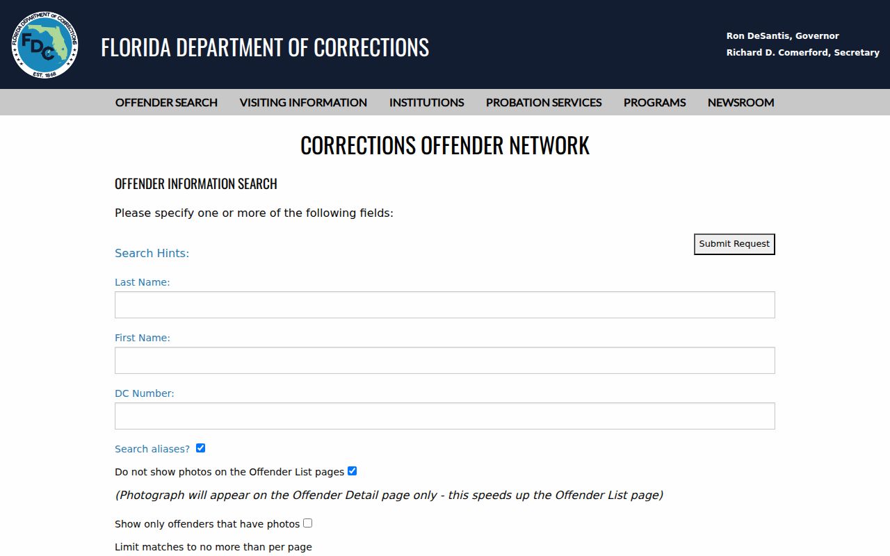 Florida Department of Corrections offender search for Rockledge name verification