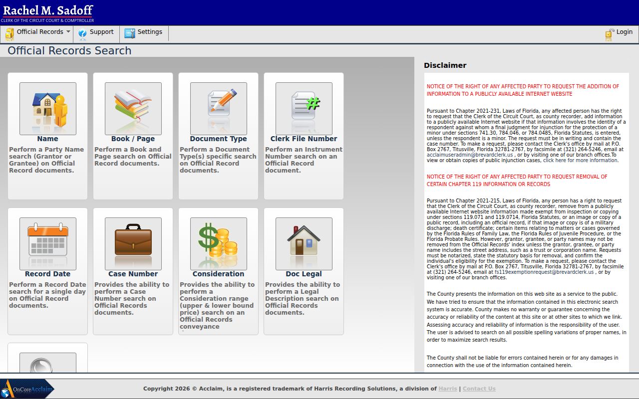 Rockledge residents directory Brevard deed index