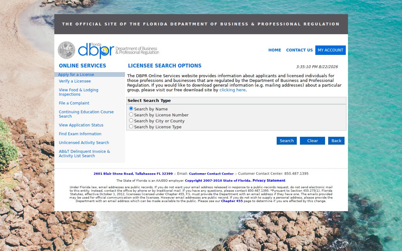 Rockledge residents directory Florida professional license search