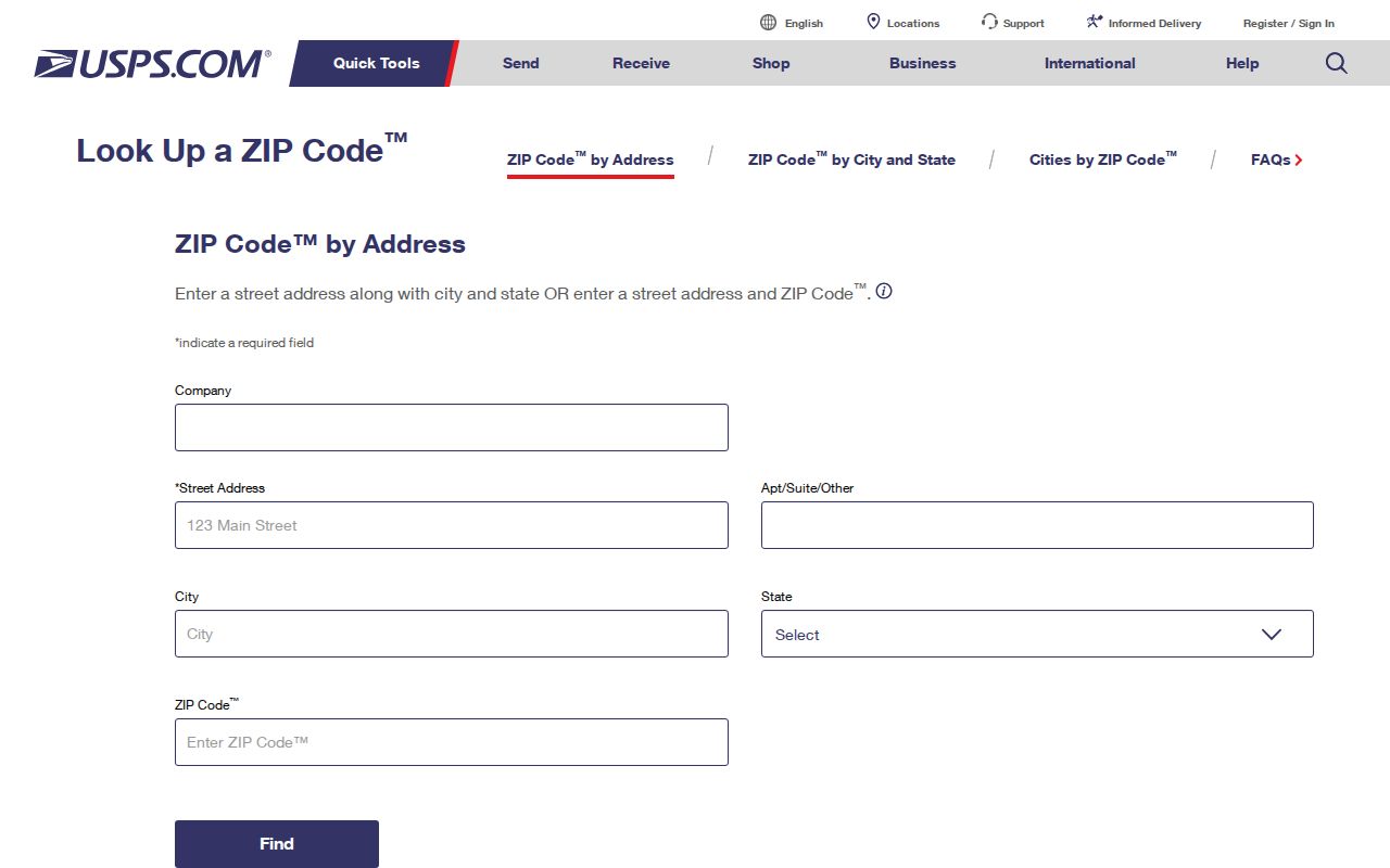 USPS address form for confirming a Rockledge ZIP code